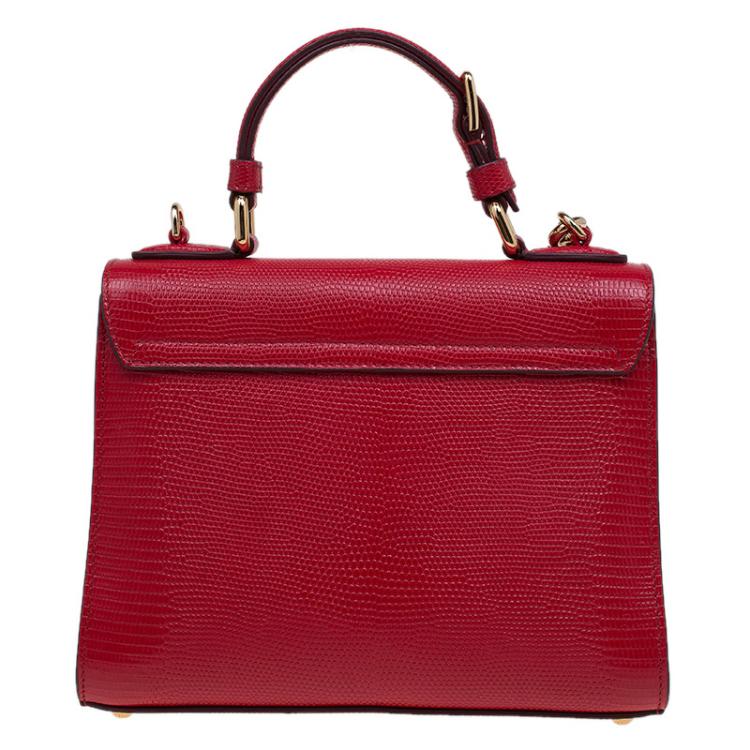 مملوكة مسبقًا Dolce and Gabbana Red Lizard Embossed Leather Small Monica Tote