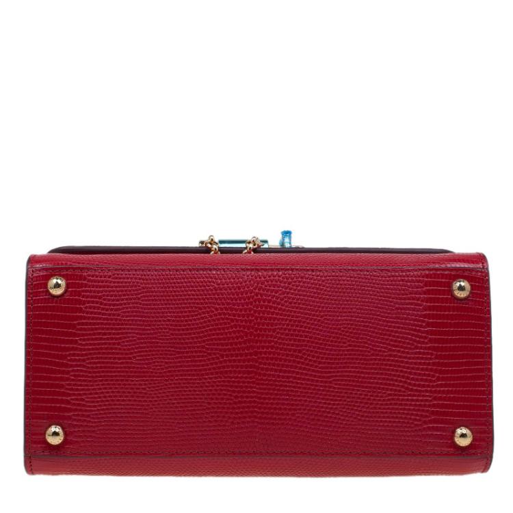 مملوكة مسبقًا Dolce and Gabbana Red Lizard Embossed Leather Small Monica Tote