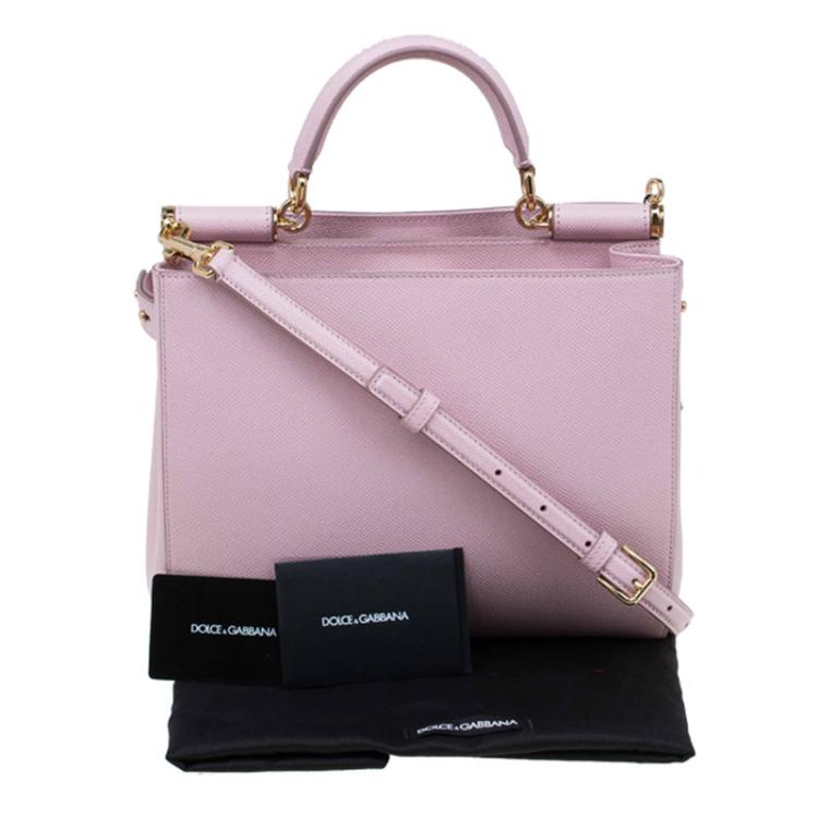 Pre Owned Dolce and Gabbana Pink Leather Medium Miss Sicily Shopper Tote