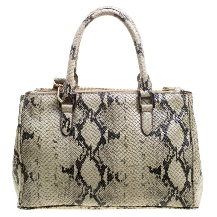 Pre Owned DKNY Beige Python Embossed Leather Double Zip Tote