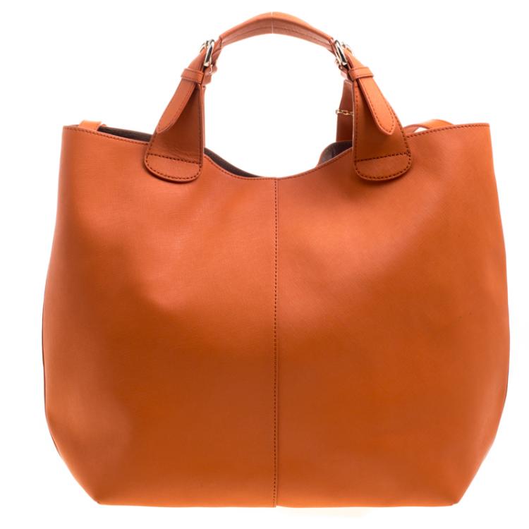 Pre Owned DKNY Orange Leather Large Tote