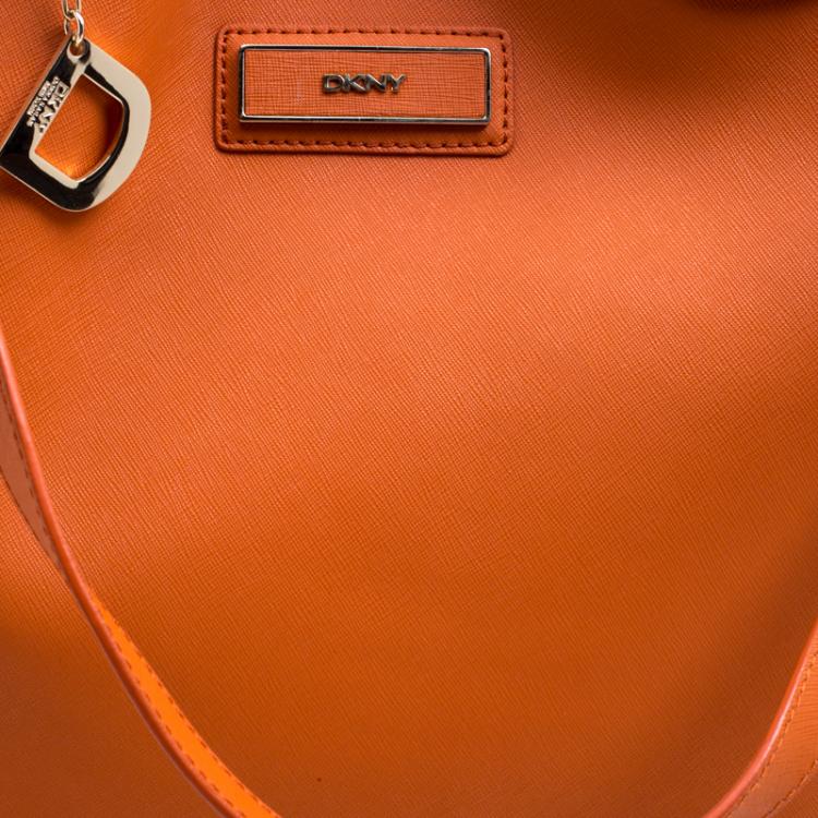 Pre Owned DKNY Orange Leather Large Tote