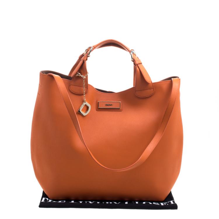 Pre Owned DKNY Orange Leather Large Tote