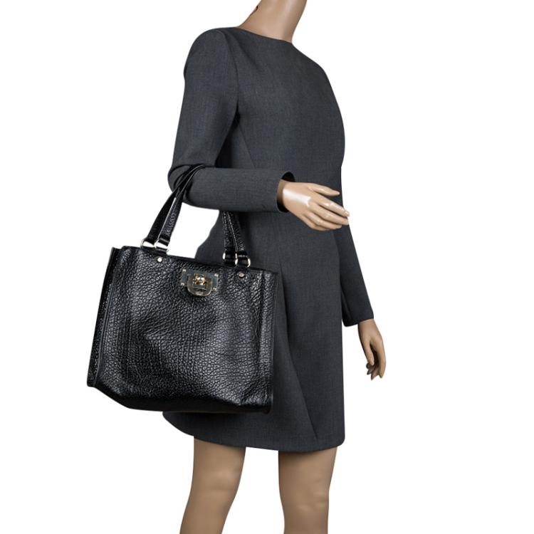 مملوكة مسبقًا DKNY Black Grain Leather Beekman French Tote