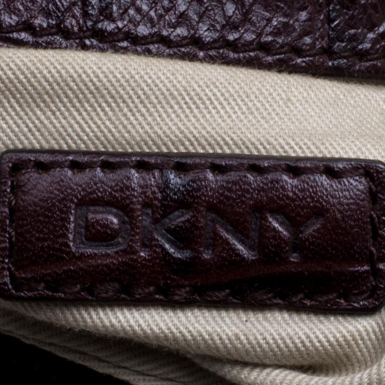Pre Owned DKNY Dark Brown Signature Canvas Croc Trim Town and Country Hobo