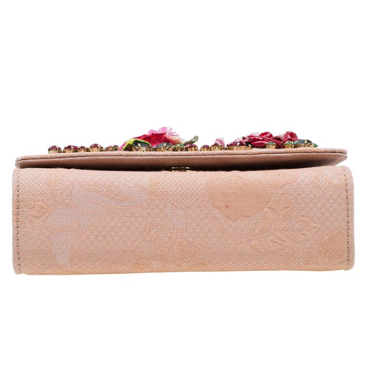 Pre Owned Dolce and Gabbana Beige Fabric Embroidered Floral Miss Anna Crossbody Bag