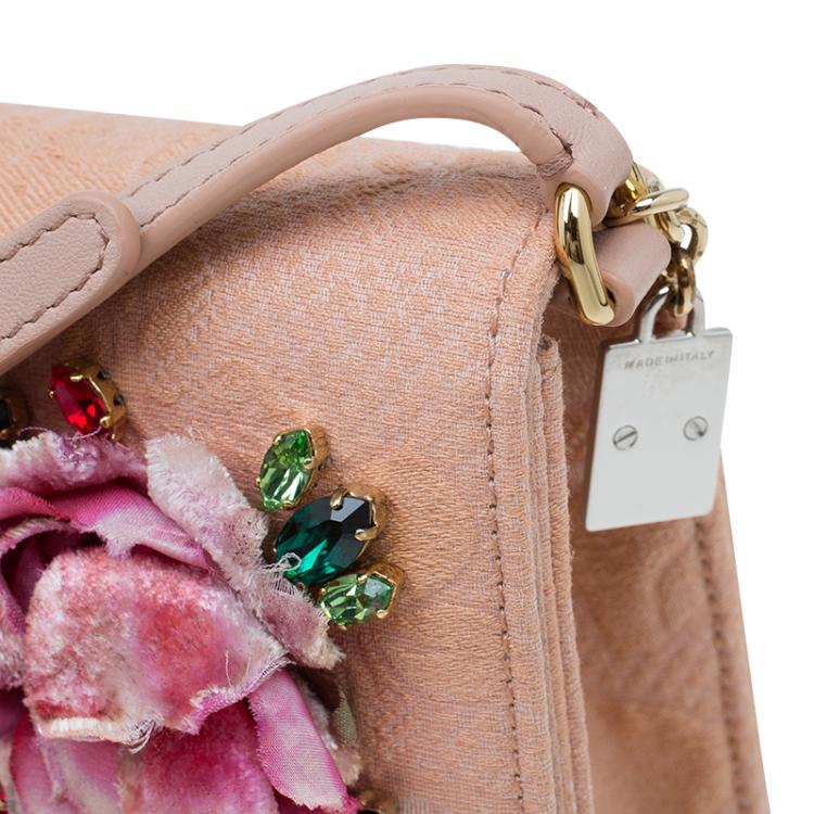 Pre Owned Dolce and Gabbana Beige Fabric Embroidered Floral Miss Anna Crossbody Bag