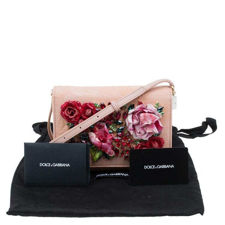 Pre Owned Dolce and Gabbana Beige Fabric Embroidered Floral Miss Anna Crossbody Bag