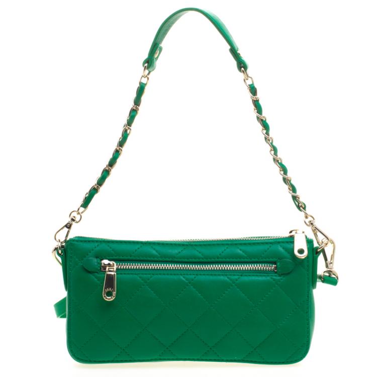 Pre Owned DKNY Green Quilted Leather Crossbody Bag