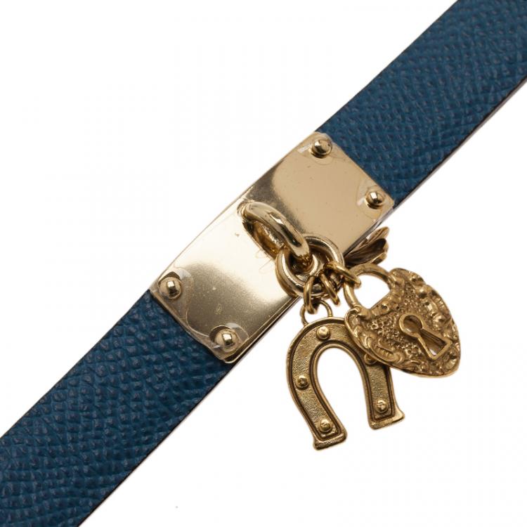 Pre Owned Dolce and Gabbana Good Luck Charms Blue Leather Bracelet S