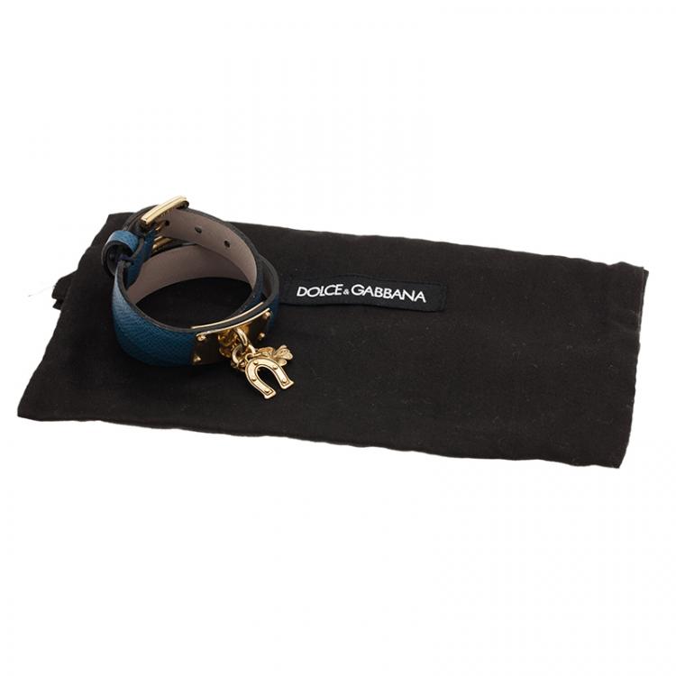 Pre Owned Dolce and Gabbana Good Luck Charms Blue Leather Bracelet S