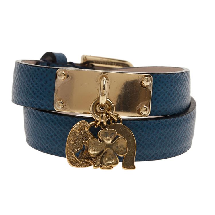 Pre Owned Dolce and Gabbana Good Luck Charms Blue Leather Bracelet M