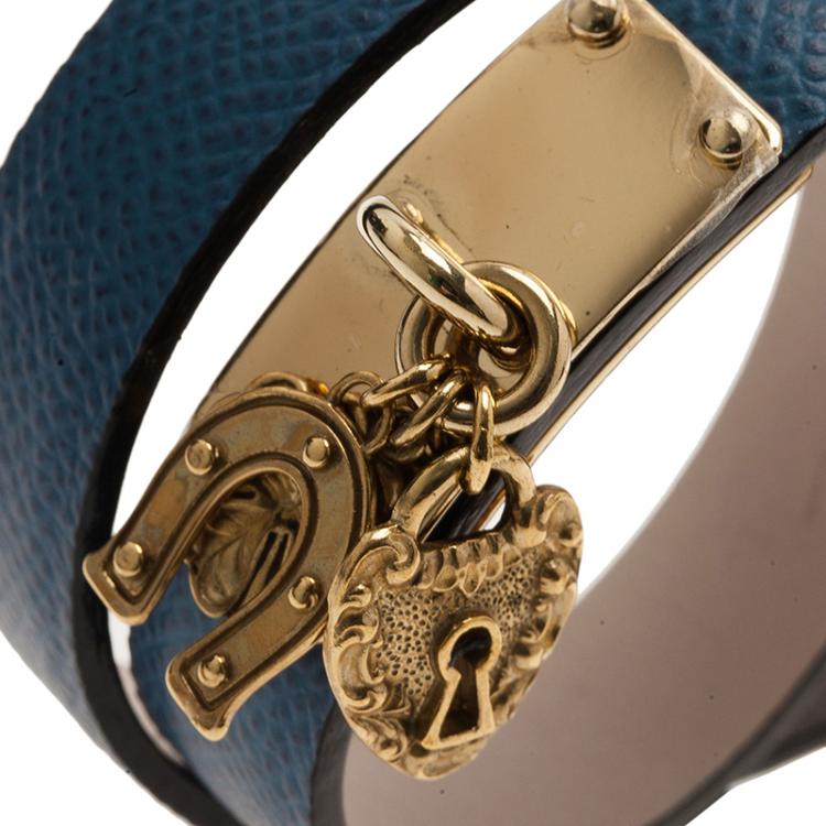 Pre Owned Dolce and Gabbana Good Luck Charms Blue Leather Bracelet M