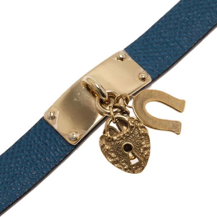 Pre Owned Dolce and Gabbana Good Luck Charms Blue Leather Bracelet M
