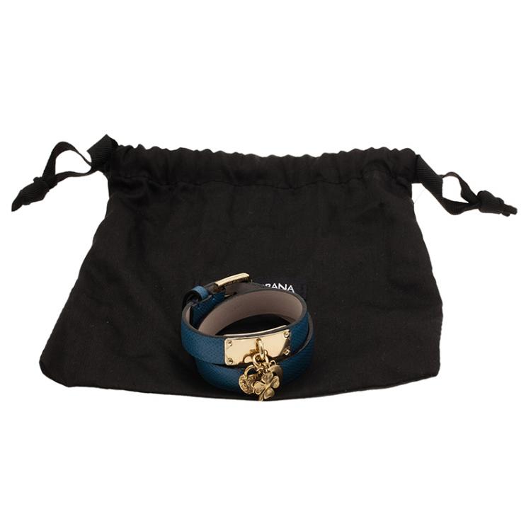 Pre Owned Dolce and Gabbana Good Luck Charms Blue Leather Bracelet M