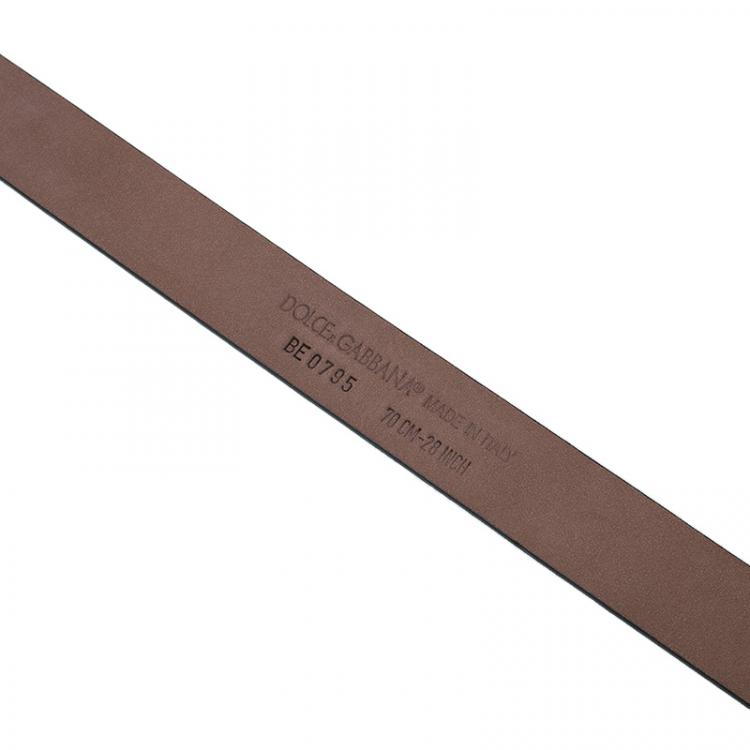 Pre Owned Dolce and Gabbana Black Grained Leather Logo Plaque Belt 70CM