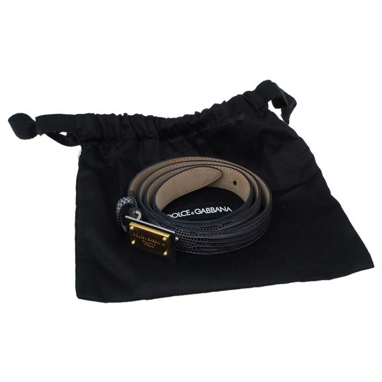 Pre Owned Dolce and Gabbana Grey Python Embossed Leather Logo Plaque Belt 75CM