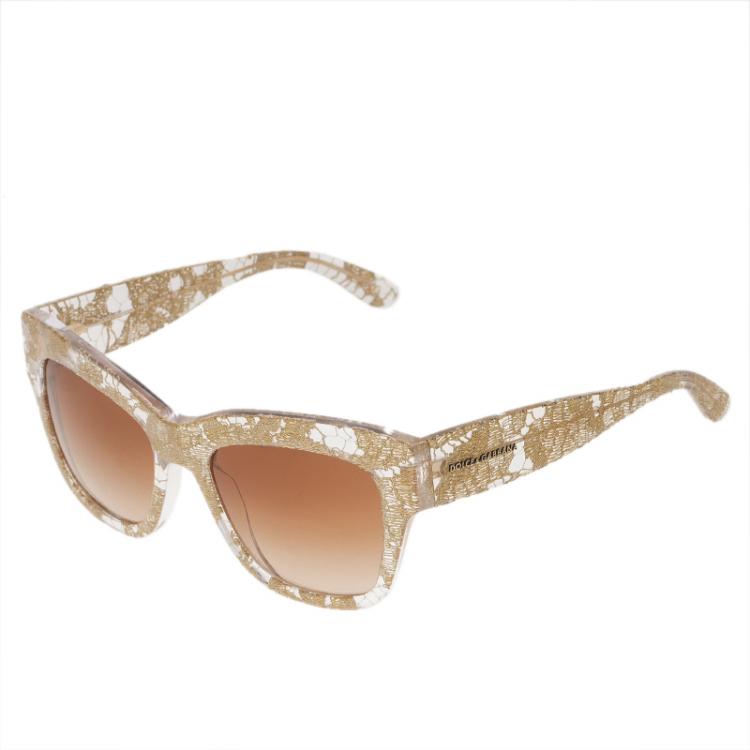 Pre Owned Dolce and Gabbana Gold Lace DG 4231 Square Sunglasses