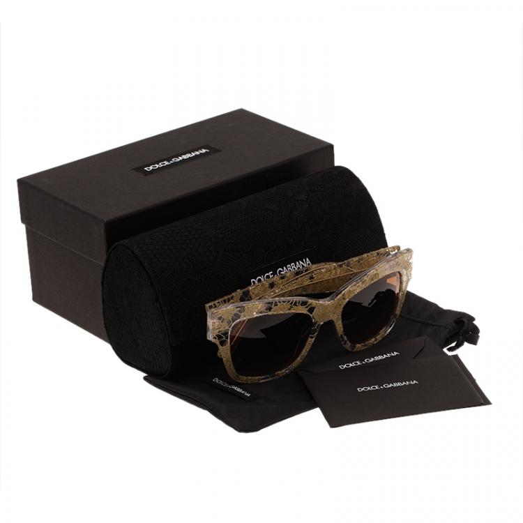 Pre Owned Dolce and Gabbana Gold Lace DG 4231 Square Sunglasses