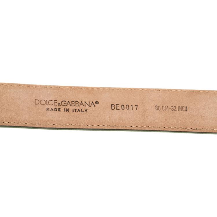 Pre Owned Dolce and Gabbana Metallic Green Logo Buckle Belt 80 CM