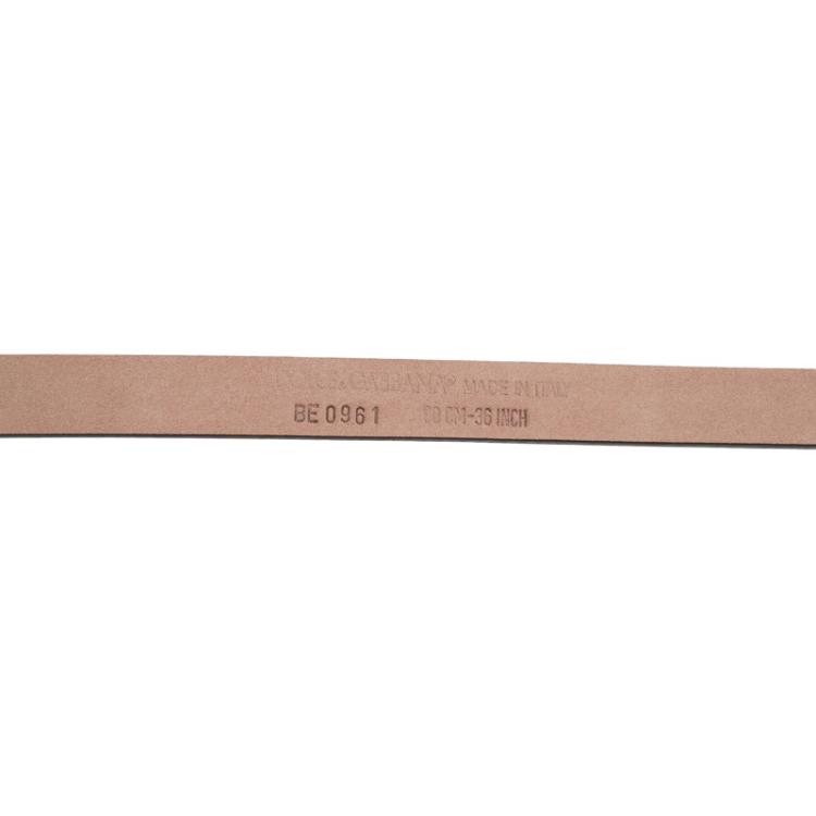 Pre Owned Dolce and Gabbana Pink Leather Logo Plaque Skinny Belt Size 90CM