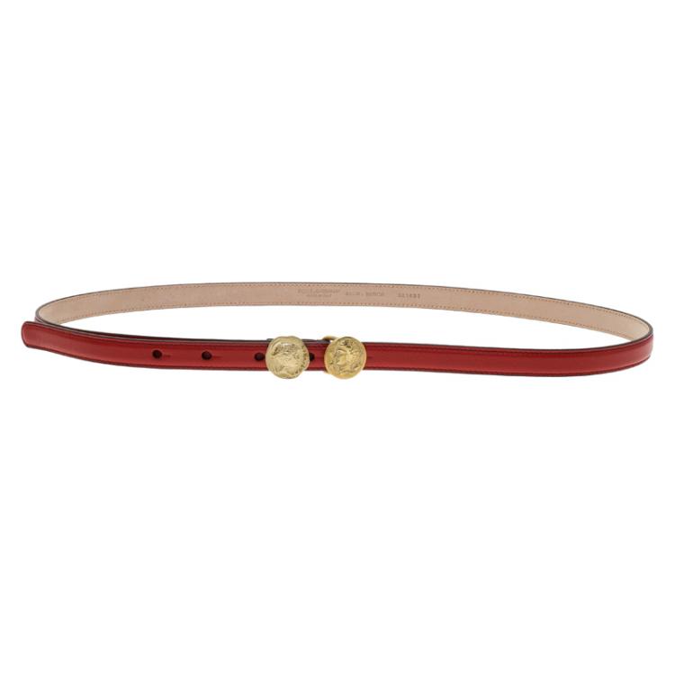 Pre Owned Dolce and Gabbana Red Leather Cintura Skinny Belt Size 90CM