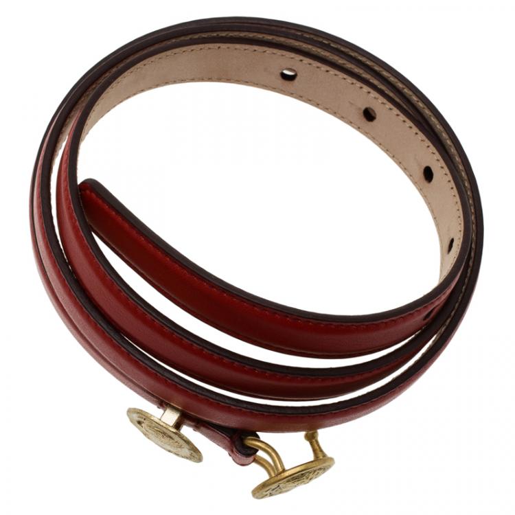 Pre Owned Dolce and Gabbana Red Leather Cintura Skinny Belt Size 90CM