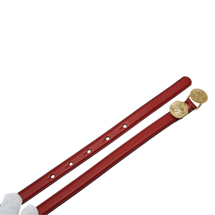 Pre Owned Dolce and Gabbana Red Leather Cintura Skinny Belt Size 90CM