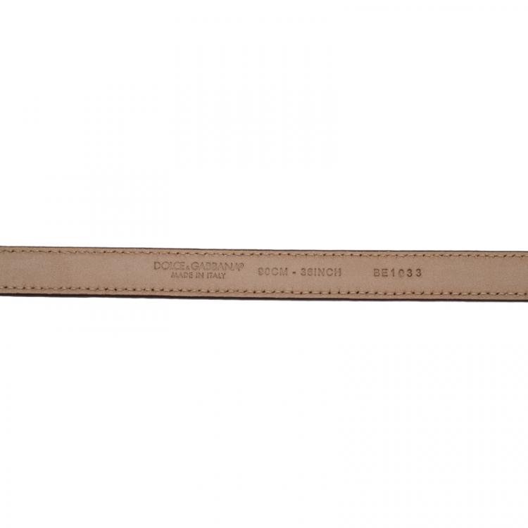 Pre Owned Dolce and Gabbana Red Leather Cintura Skinny Belt Size 90CM