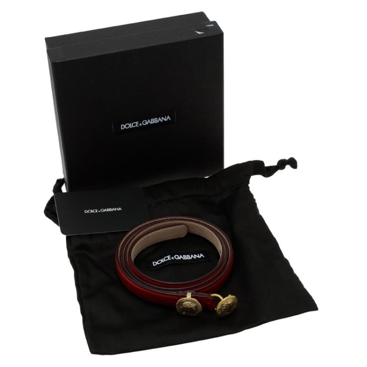 Pre Owned Dolce and Gabbana Red Leather Cintura Skinny Belt Size 90CM