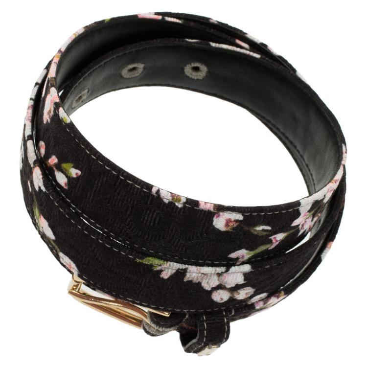 Pre Owned Dolce and Gabbana Black Floral Brocade Belt Size 90CM