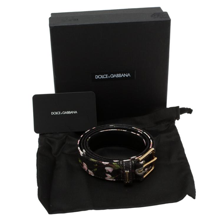 Pre Owned Dolce and Gabbana Black Floral Brocade Belt Size 90CM