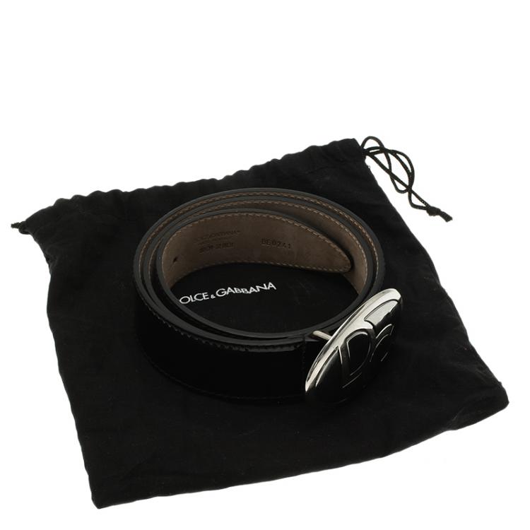 مملوكة مسبقًا Dolce and Gabbana Black Patent Logo Buckle Belt Size 80 CM