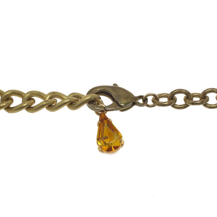 Pre Owned Dolce and Gabbana Medieval Key Crystal Studded Gold Tone Necklace