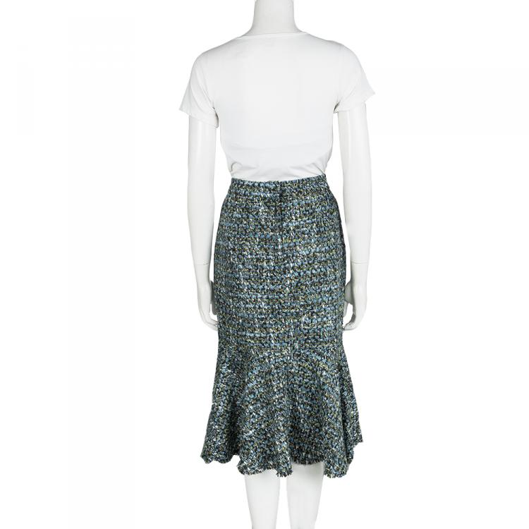 Pre Owned Dolce and Gabbana Multicolor Tweed Peplum Skirt M