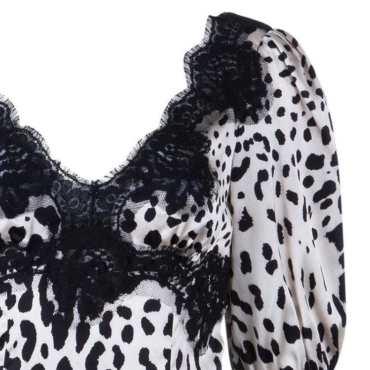 Pre Owned Dolce and Gabbana Leopard Print Lace Detail Top S