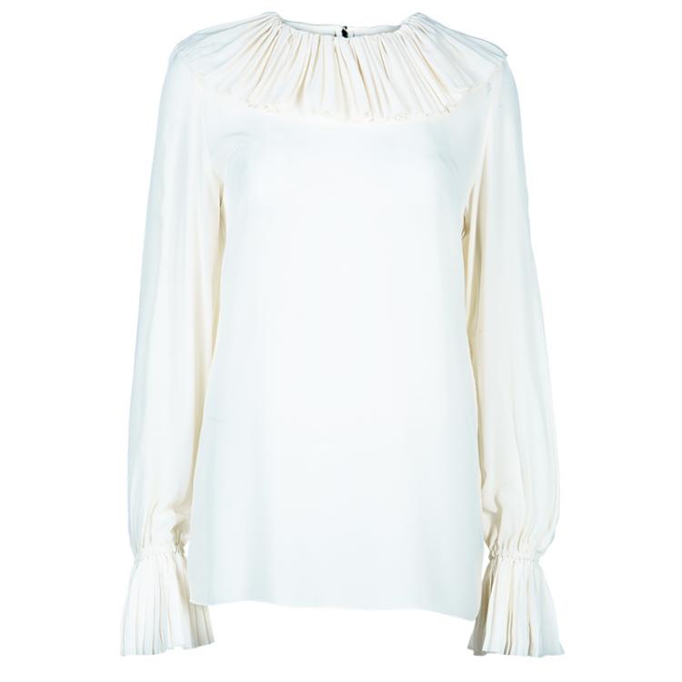 Pre Owned Dolce and Gabbana Cream Pleated Blouse XL