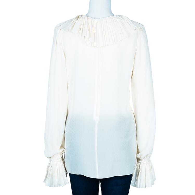 Pre Owned Dolce and Gabbana Cream Pleated Blouse XL