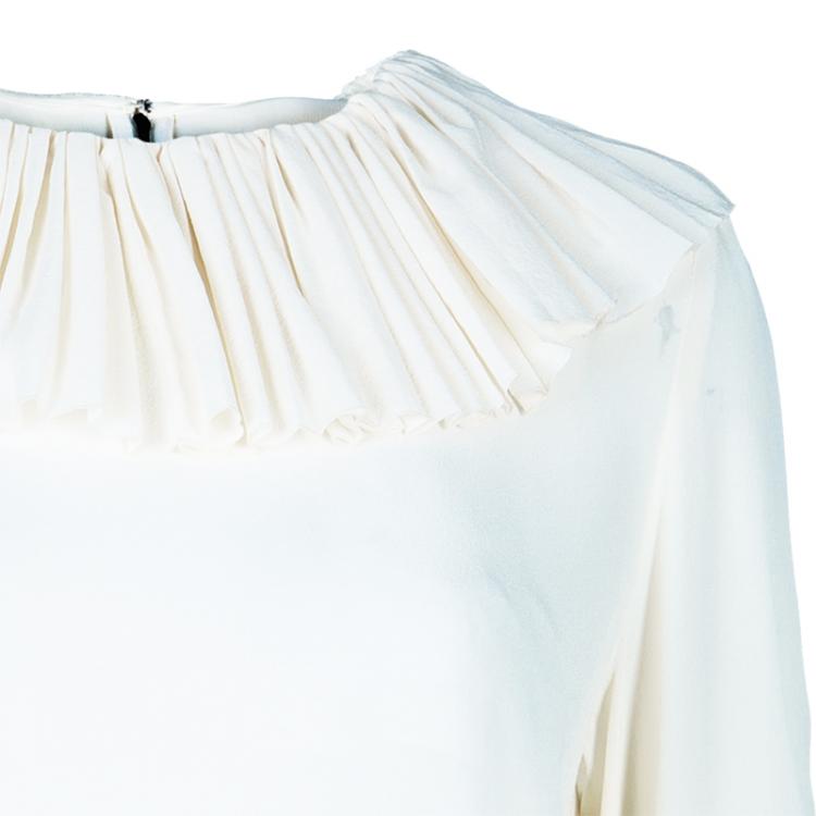 Pre Owned Dolce and Gabbana Cream Pleated Blouse XL