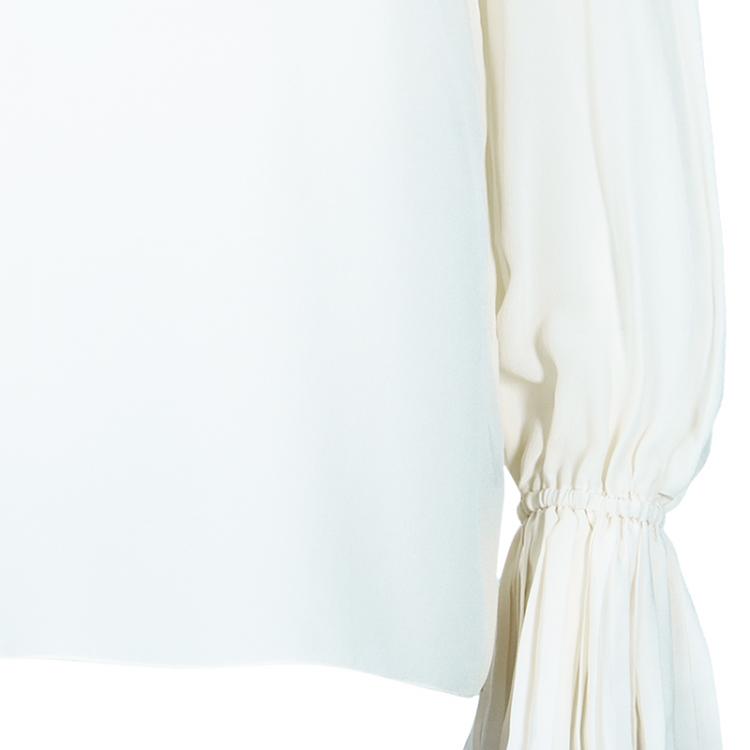 Pre Owned Dolce and Gabbana Cream Pleated Blouse XL