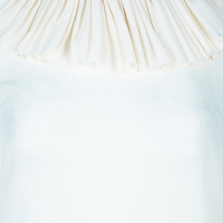 Pre Owned Dolce and Gabbana Cream Pleated Blouse XL