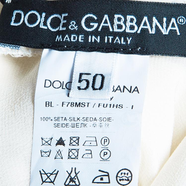 Pre Owned Dolce and Gabbana Cream Pleated Blouse XL