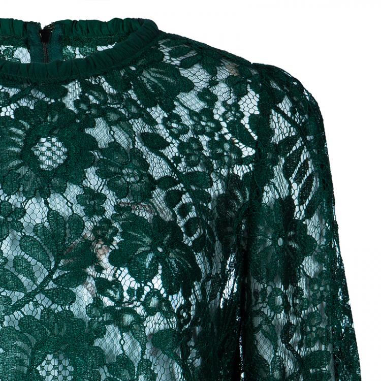 Pre Owned Dolce and Gabbana Green Lace Full Sleeve Top M