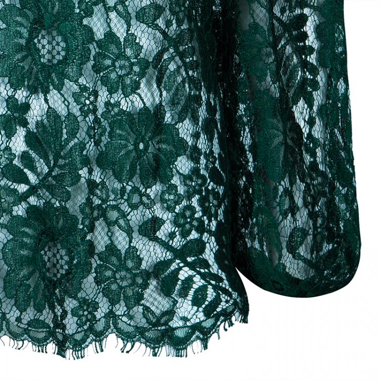 Pre Owned Dolce and Gabbana Green Lace Full Sleeve Top M
