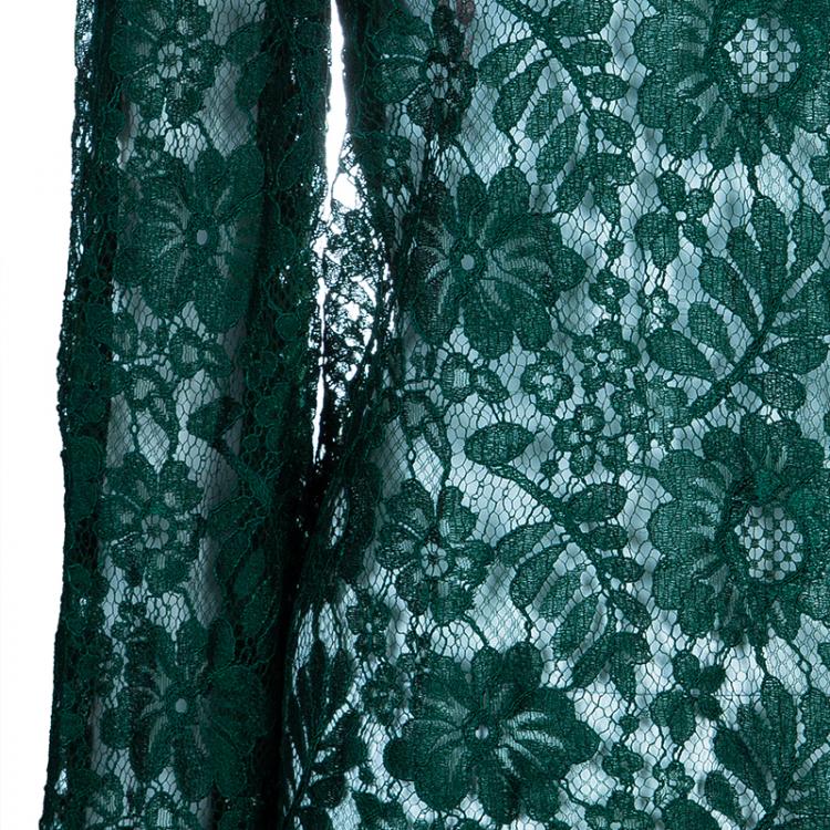 Pre Owned Dolce and Gabbana Green Lace Full Sleeve Top M