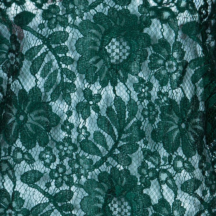 Pre Owned Dolce and Gabbana Green Lace Full Sleeve Top M