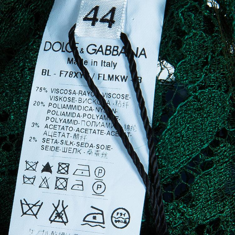 Pre Owned Dolce and Gabbana Green Lace Full Sleeve Top M