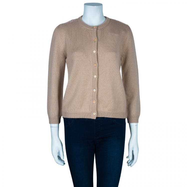 Pre Owned Dolce and Gabbana Beige Lace Detail Cardigan M