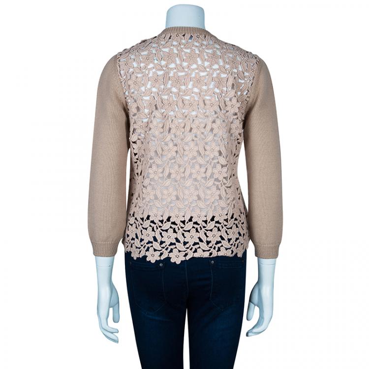 Pre Owned Dolce and Gabbana Beige Lace Detail Cardigan M