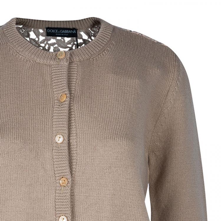 Pre Owned Dolce and Gabbana Beige Lace Detail Cardigan M